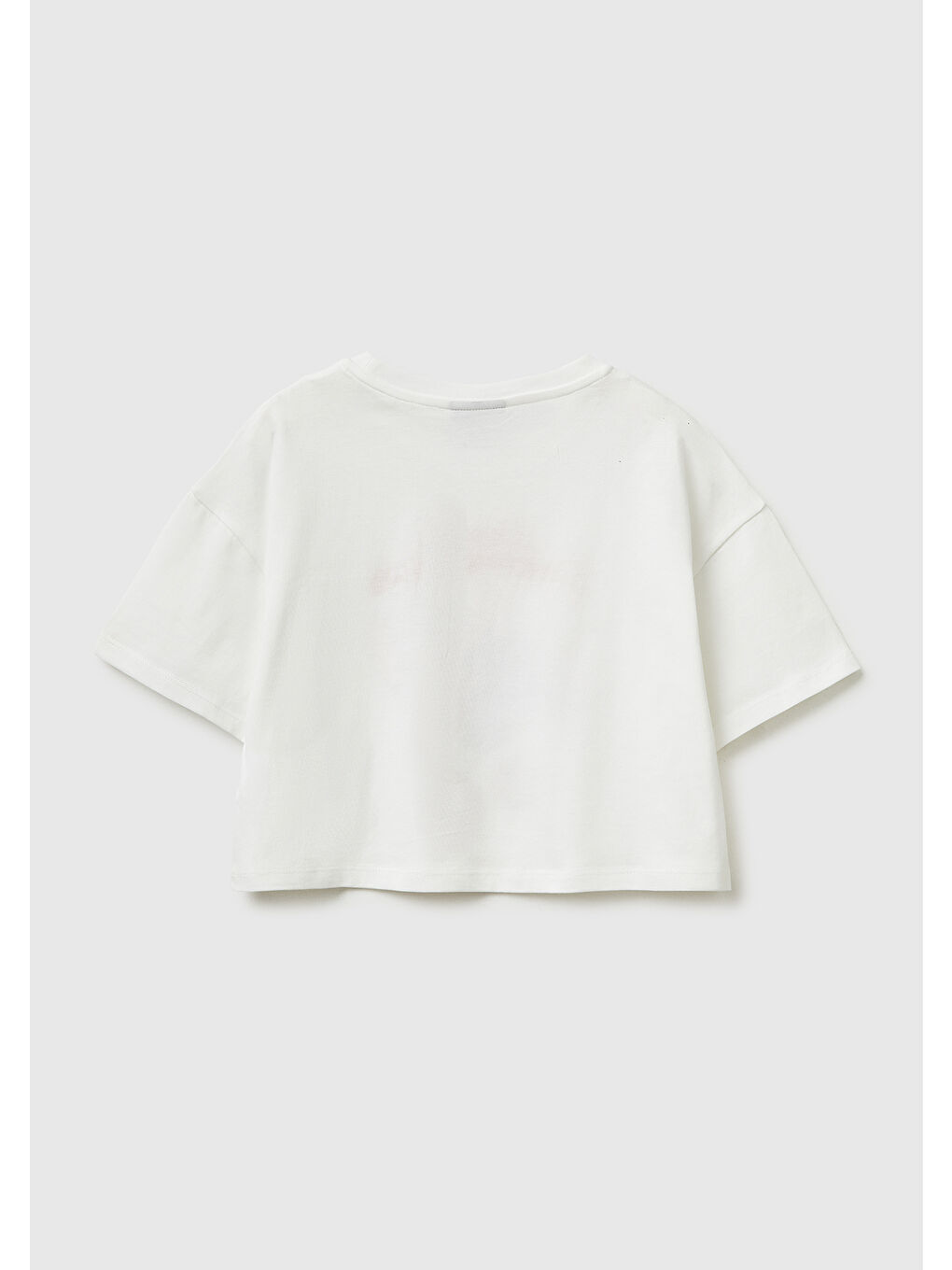 Kız Çocuk Beyaz Su Bazlı Baskılı İşlemeli Kolu Logo Detaylı Boxy Fit T-Shirt-1