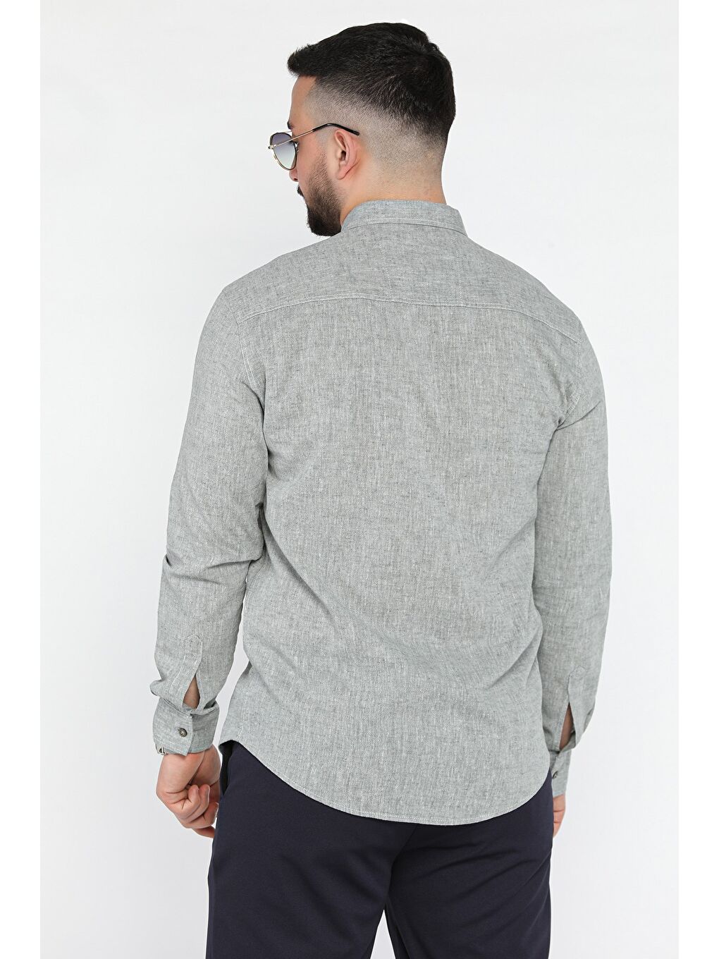 Yeşil Uzun Kol Erkek Keten Gömlek-2