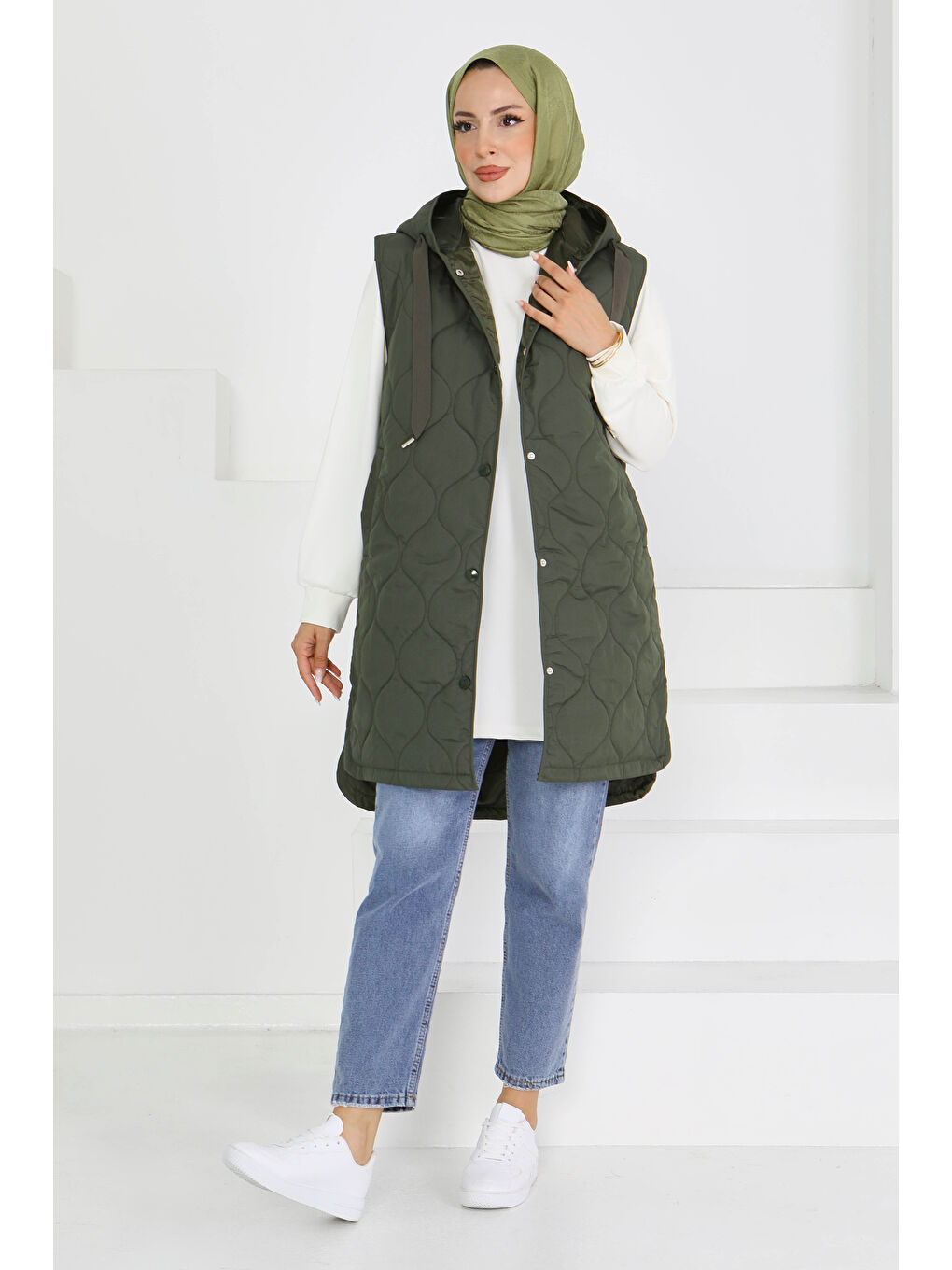 Cepli Damla Kapitone Şişme Yelek Haki - 27601-HAKI