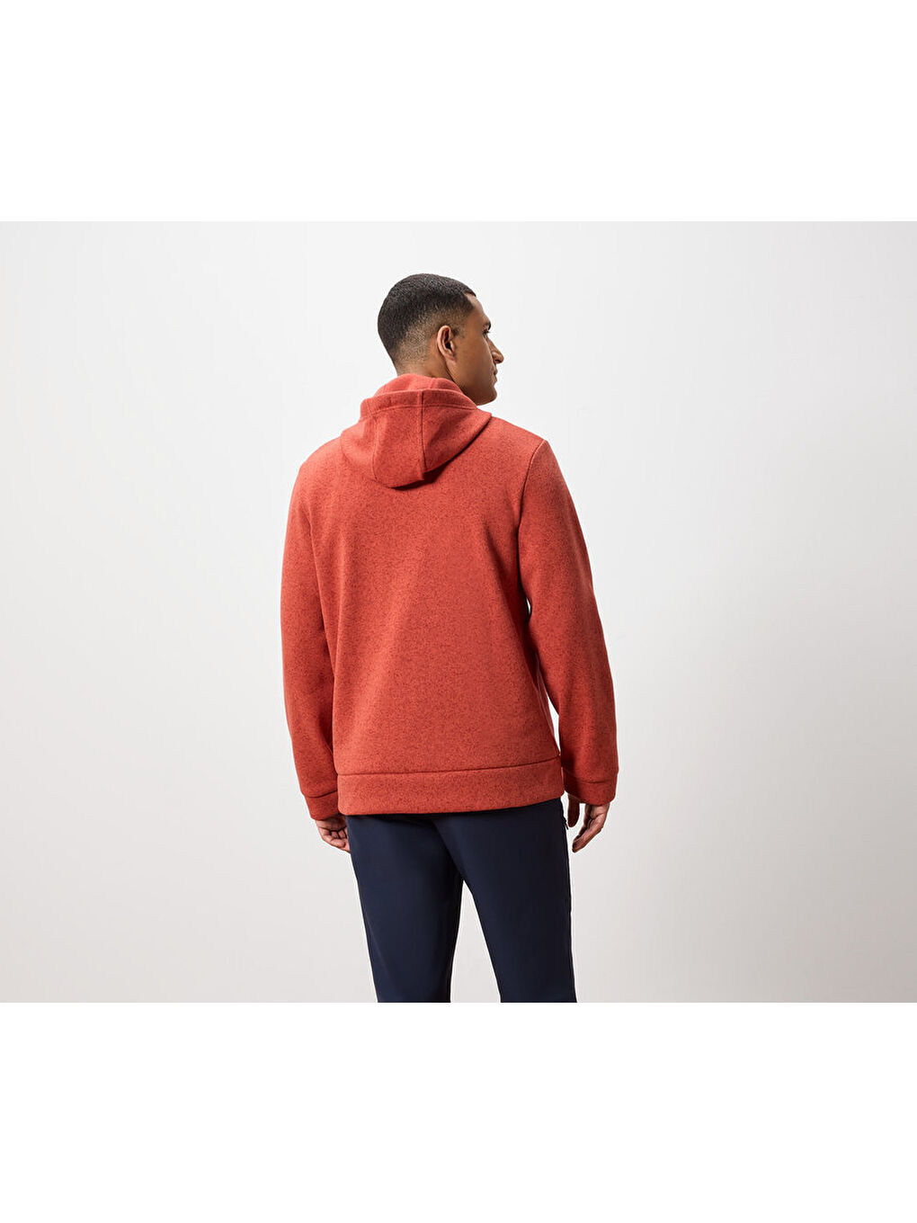 Erkek Kapüşonlu Örgü Polar Fermuarlı Sweatshirt,Turuncu-1