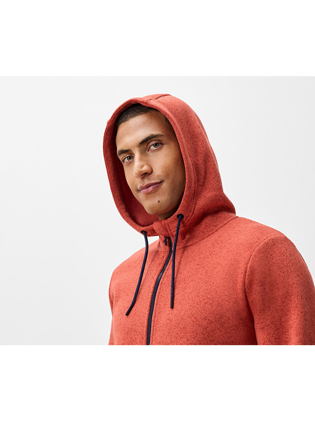 Erkek Kapüşonlu Örgü Polar Fermuarlı Sweatshirt,Turuncu-2