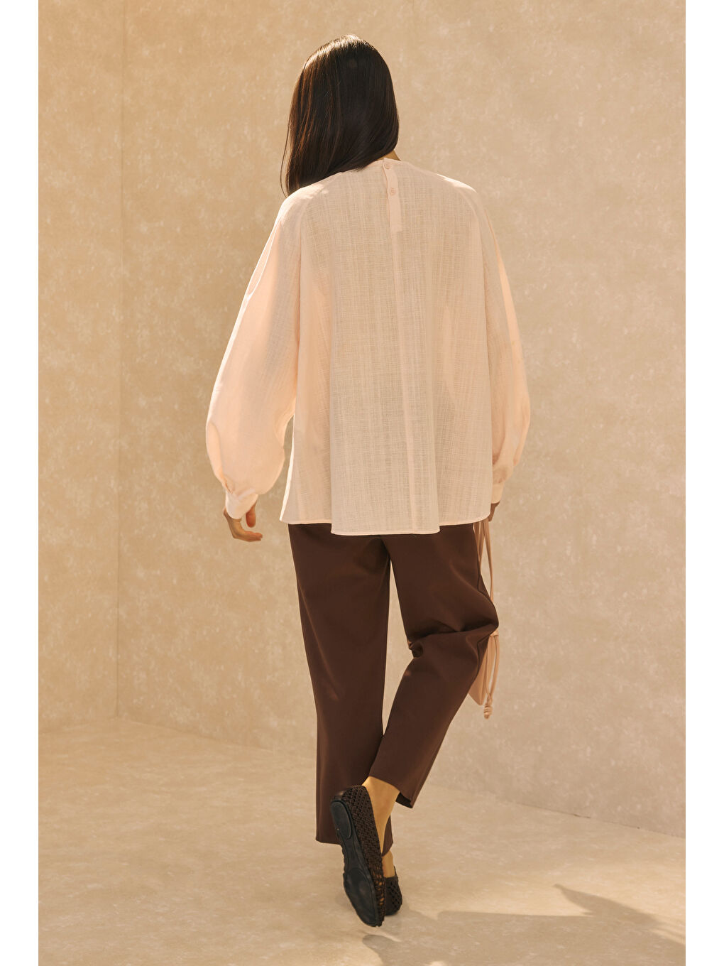 Kol Büzgülü Pamuk Keten Tunik Soft Pembe-4