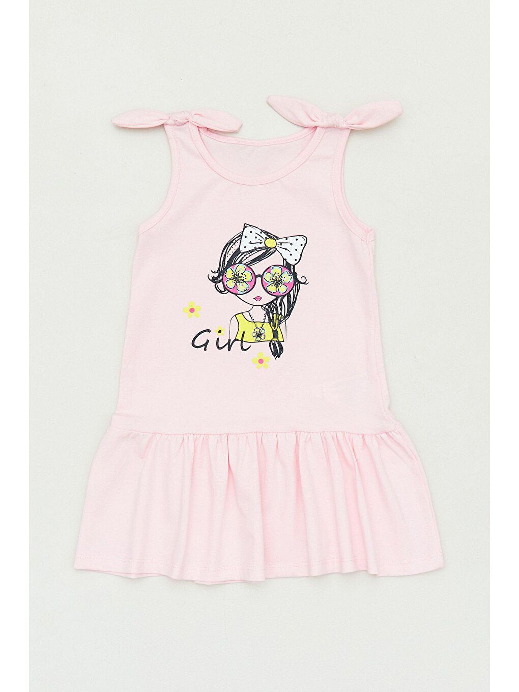 Pembe Baskılı  Kız Çocuk Askılı Elbise
