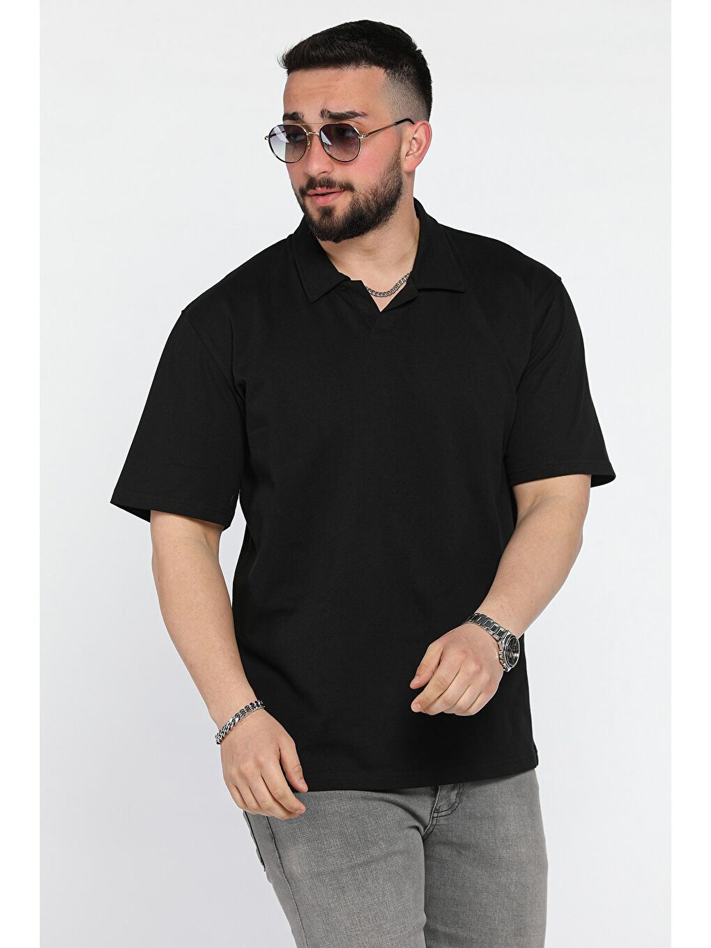 Siyah Polo Yaka Erkek Tişört-1