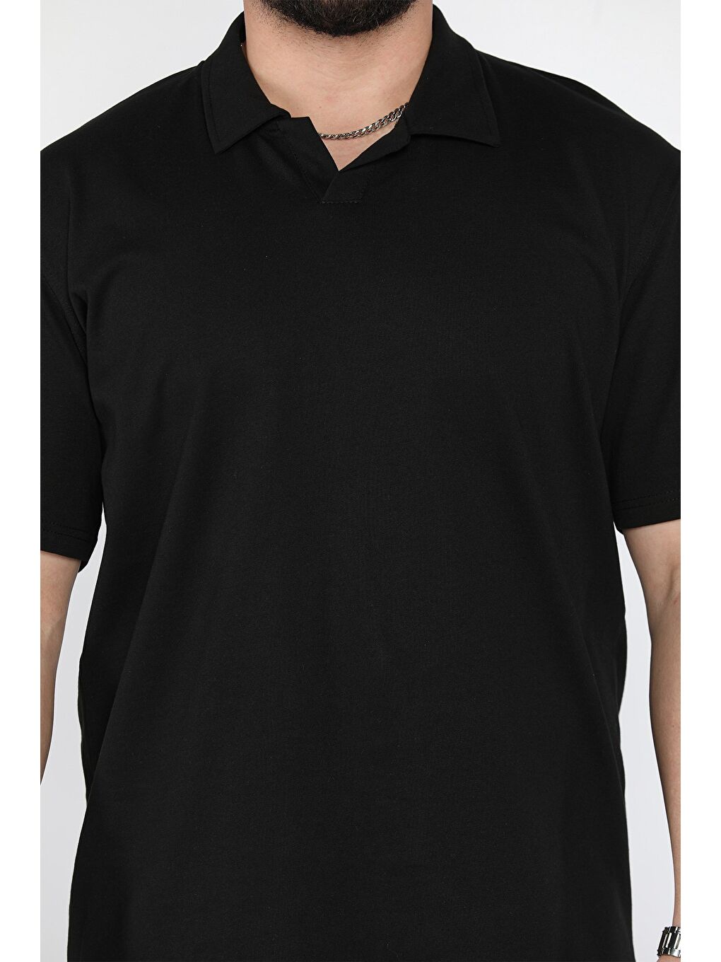 Siyah Polo Yaka Erkek Tişört-3