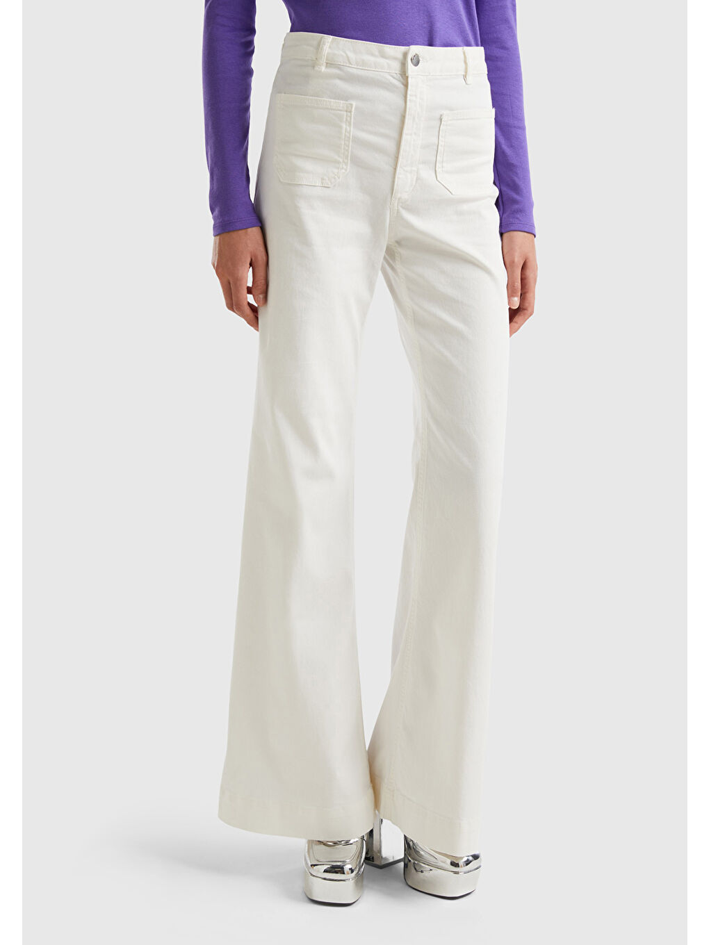 United Colors Of Benetton Ekru Kadın Krem Flared Fit Denim Pantolon