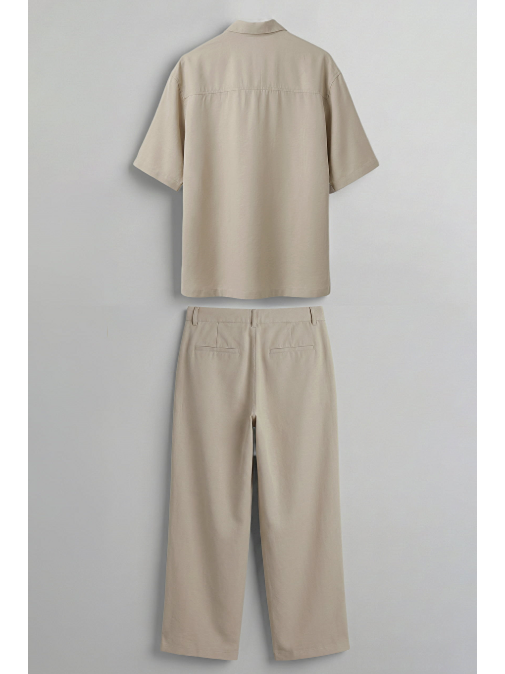Erkek Oversize Nefes Alan Gömlek Pantolon İkili Takım Bej-1