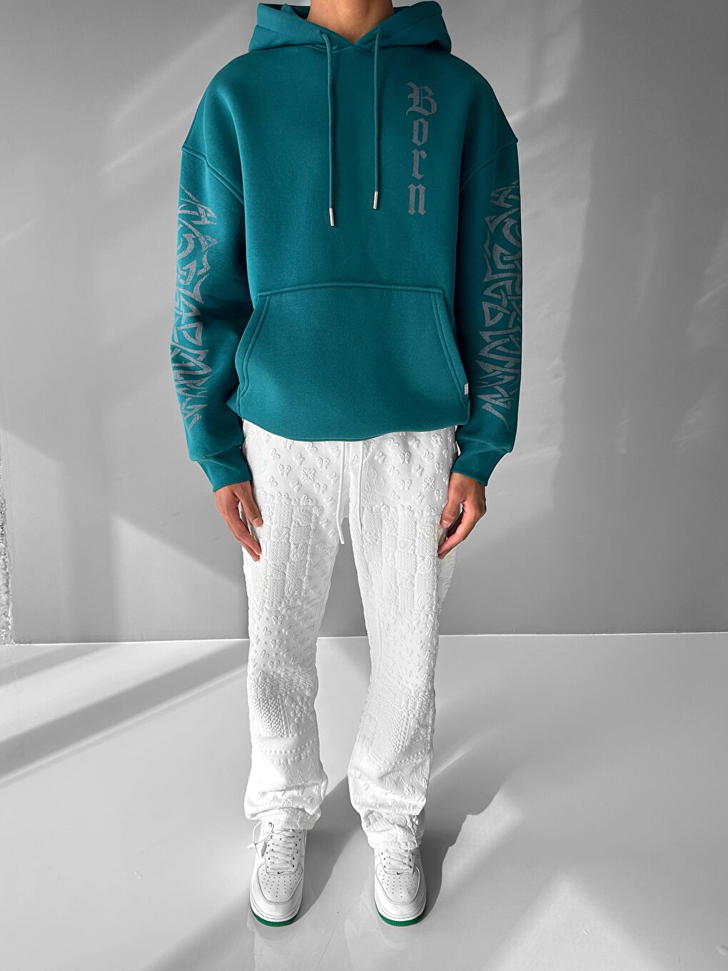 Erkek Oversize 'Again' Baskılı Sweatshirt Yeşil-1