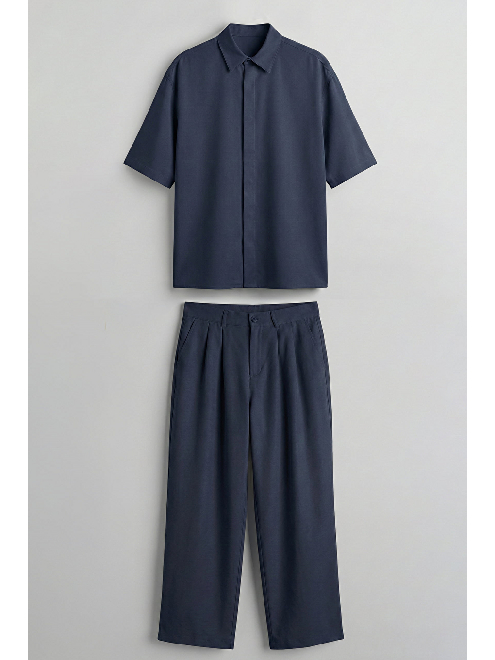 Erkek Oversize Nefes Alan Gömlek Pantolon İkili Takım Lacivert