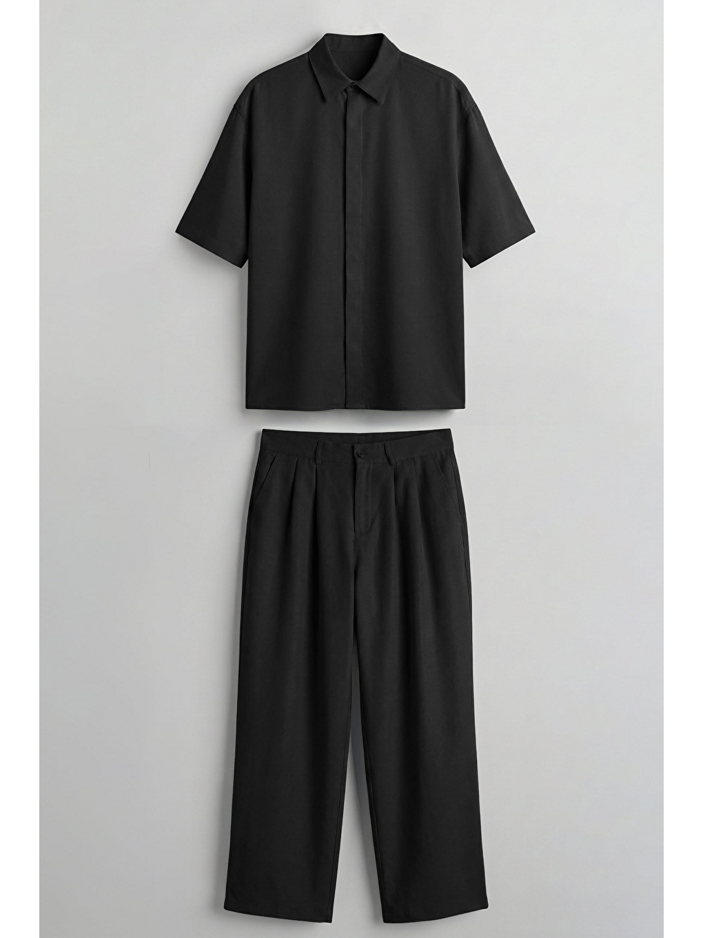 Erkek Oversize Nefes Alan Gömlek Pantolon İkili Takım Siyah