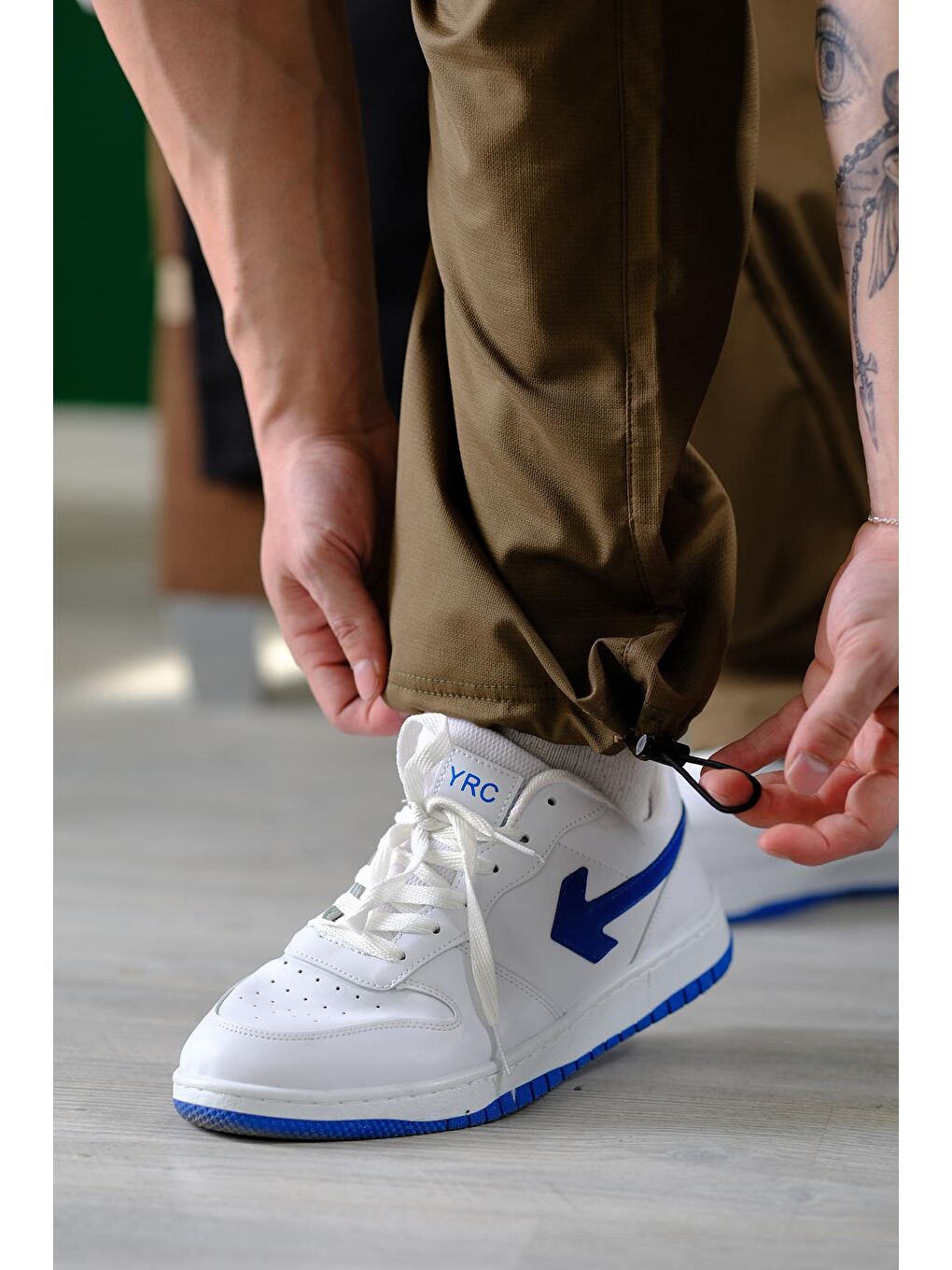 Haki Masi Baggy Kort Paraşüt Düz İpli Paça Kargo Cepli Erkek Eşofman Alt-3