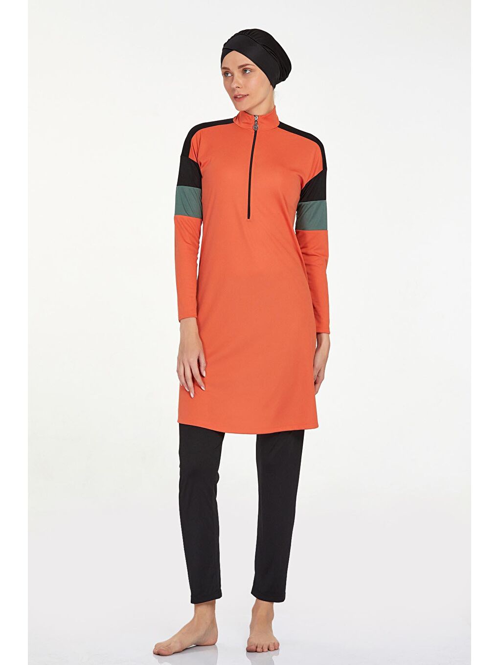 Kahverengi Elastanlı Tam Kapalı Tesettür Mayo Merlın 9241 Tarçın-3