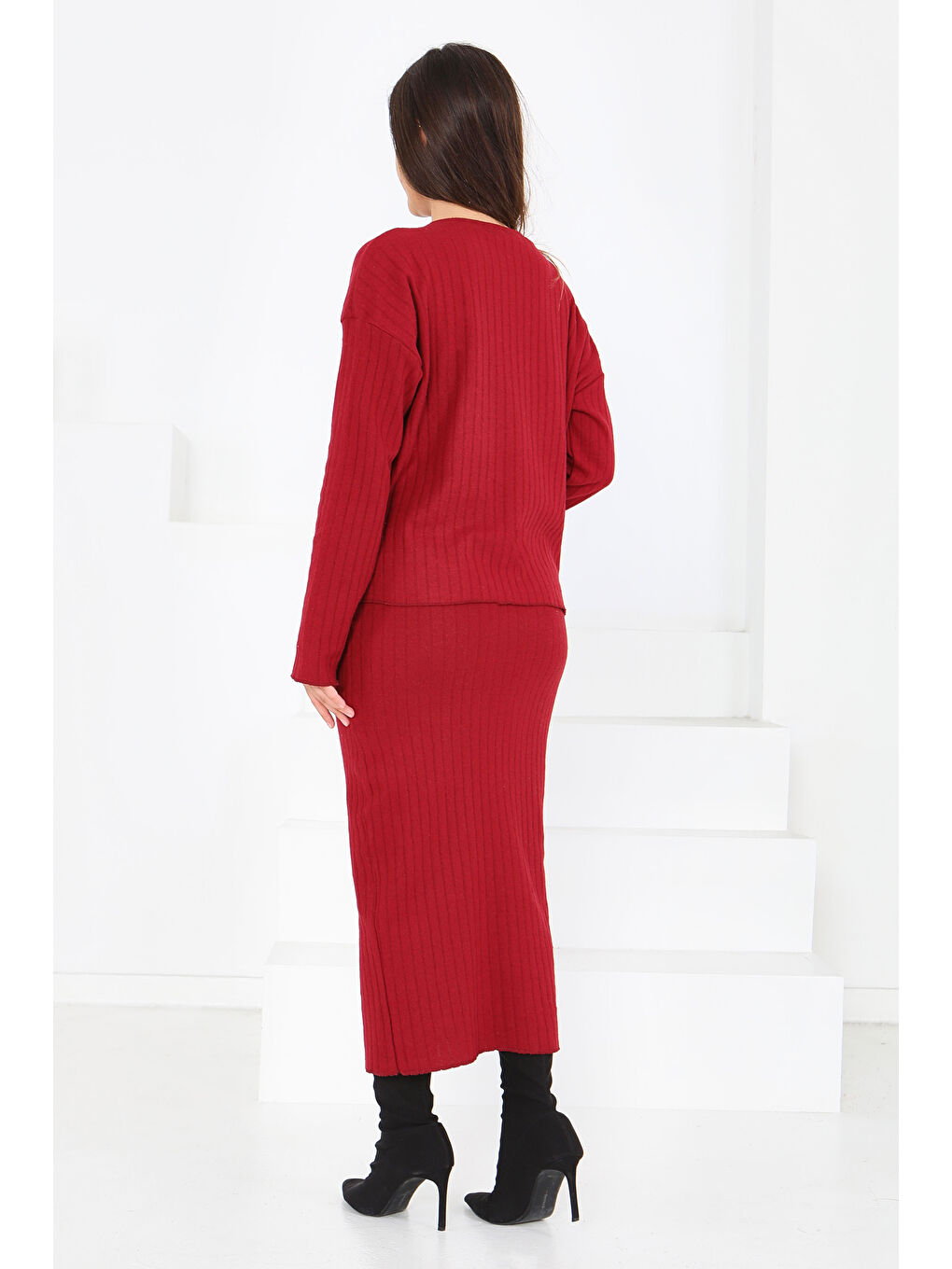 İnterlok Bluz Etekli Takım Bordo - 27814-BORDO-4