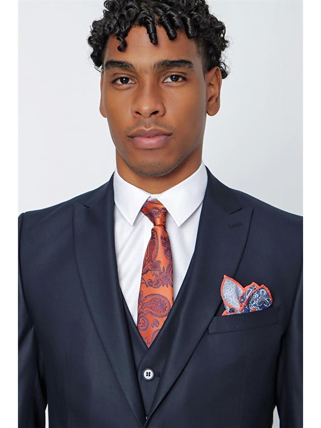 Koyu Lacivert Gabardin Kırlangıç Yaka Yelekli 6 Drop Slim Fit Takım Elbise 1001225176-4