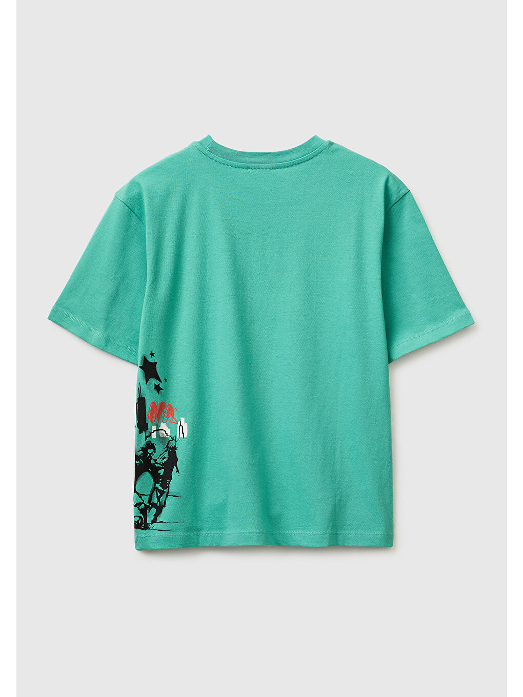 Erkek Çocuk Mavi-yeşil Baskılı Bisiklet Yaka Kısa Kollu T-Shirt-1
