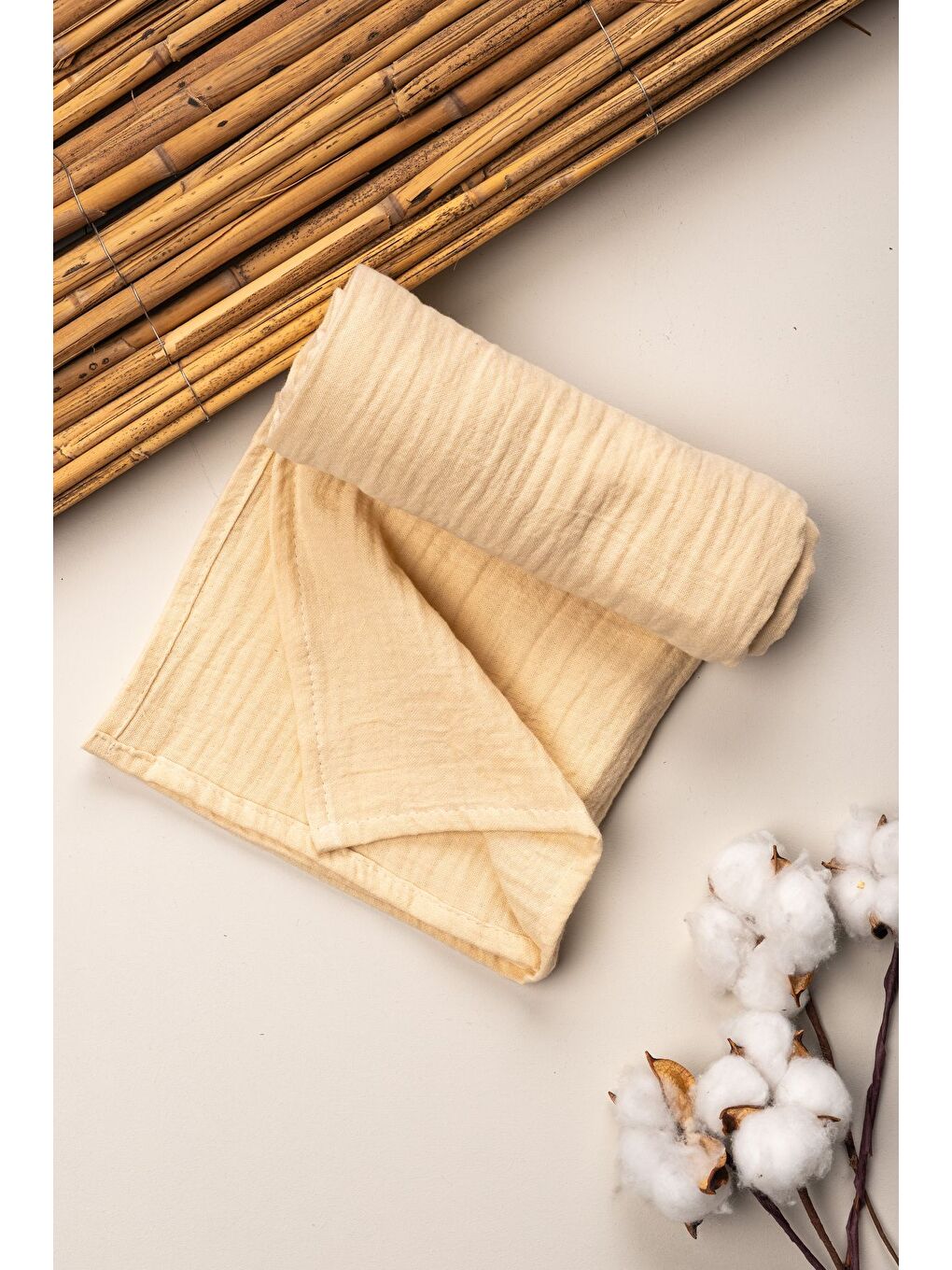 Ekru 4 Kat Müslin Organik Pamuk 90x90 Naturel Bebek Çocuk Battaniye-1