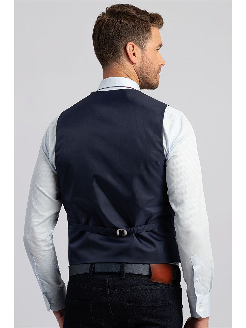 Erkek Slim Fit Düz Cepli Lacivert Yelek-4