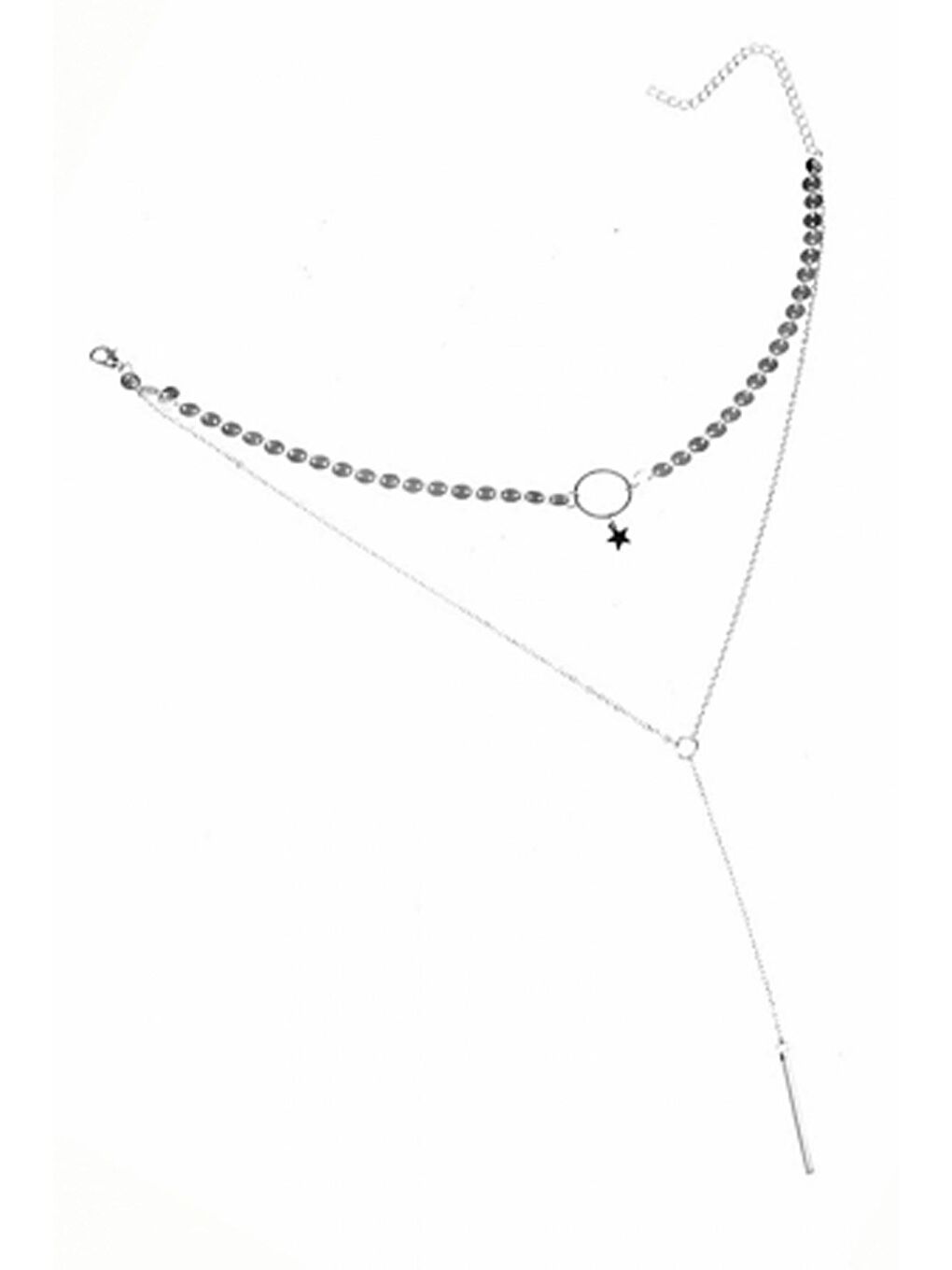 Gri Silver Bono İki Katlı Gümüş Rengi Kolye-1