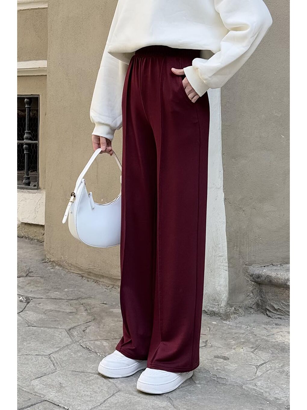 Çıma Detaylı Pantolon Bordo-1