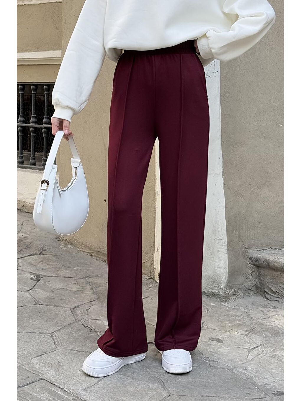 Çıma Detaylı Pantolon Bordo-2