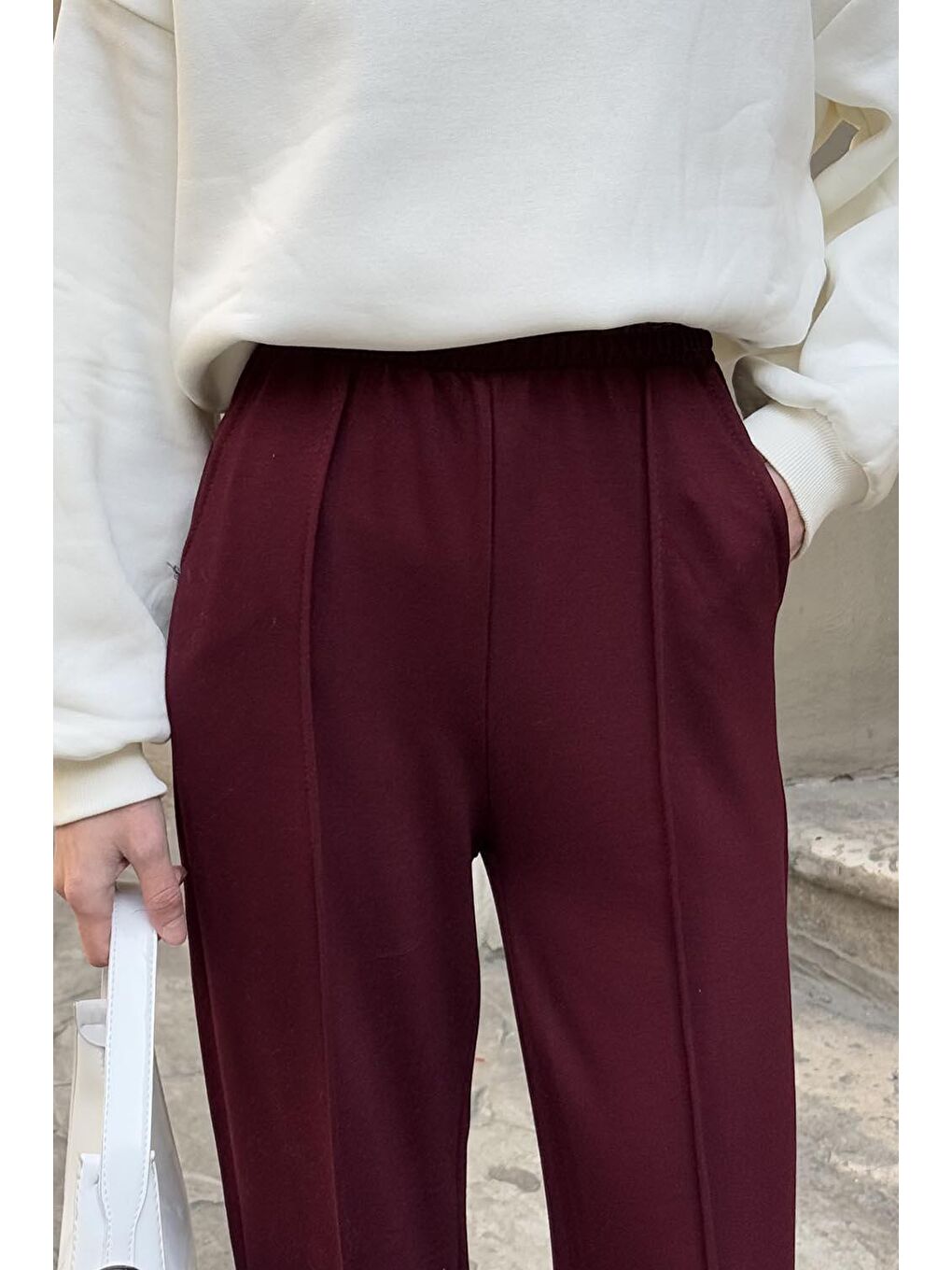 Çıma Detaylı Pantolon Bordo-3