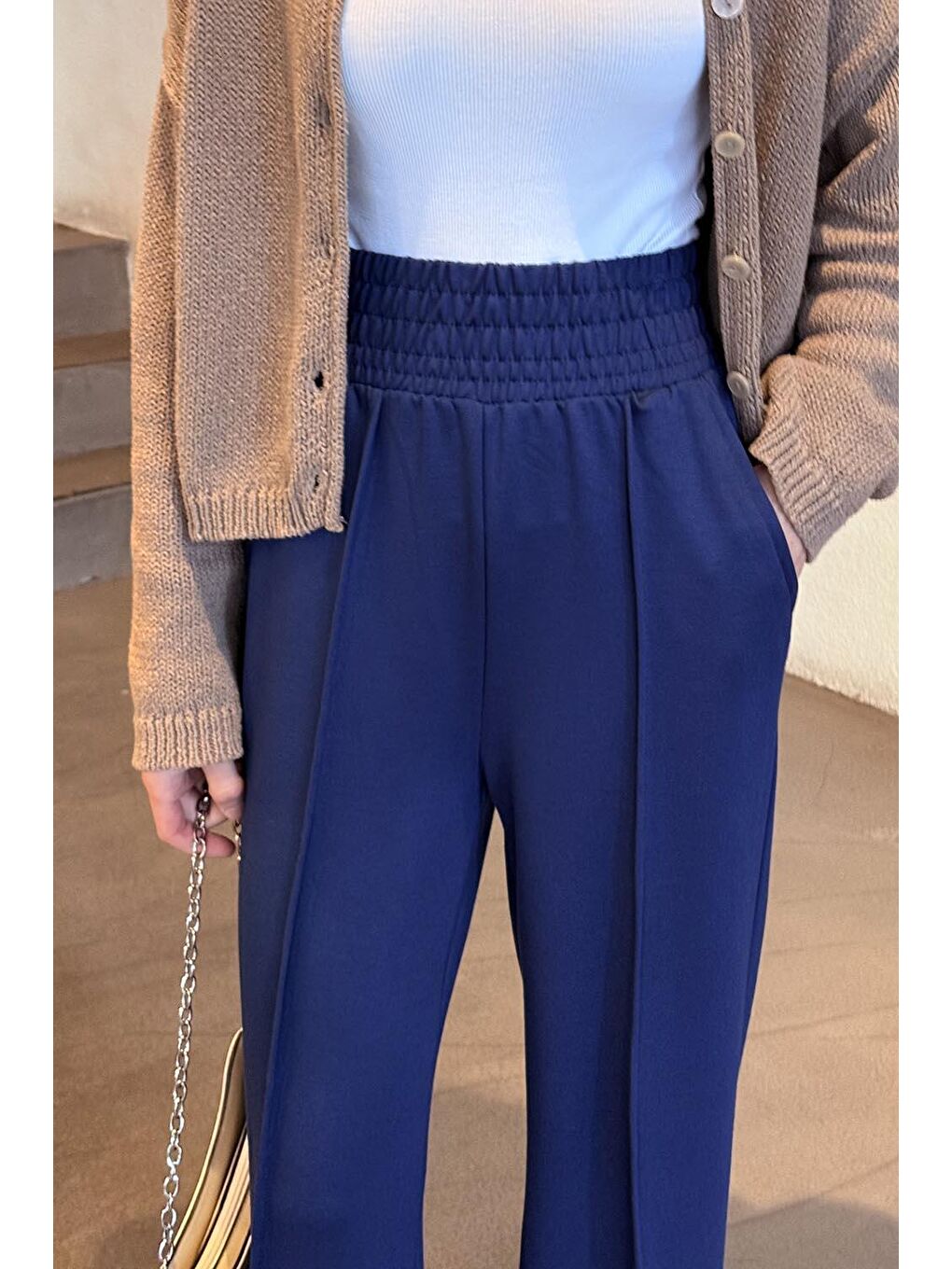 Çıma Detaylı Pantolon Lacivert-2
