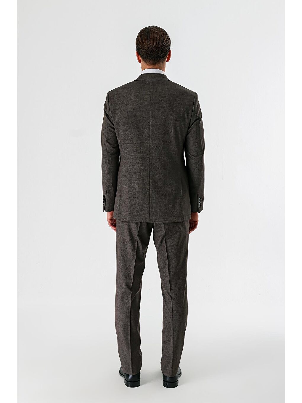 Kahverengi Armürlü Mono Yaka Beli Lastikli Elastanlı 6 Drop Comfort Fit Takım Elbise 1001240151-8