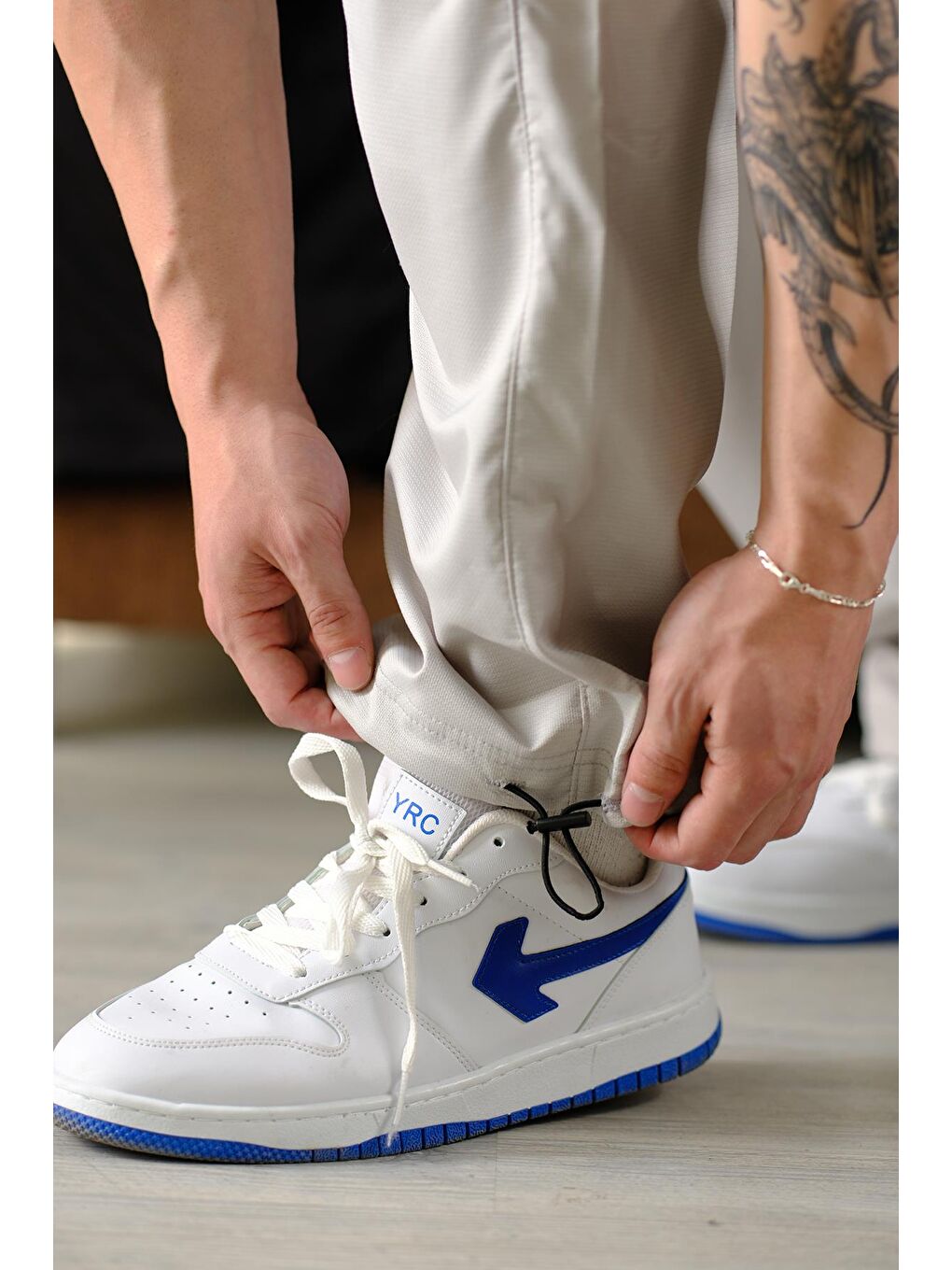 Gri Masi Baggy Kort Paraşüt Düz İpli Paça Kargo Cepli Erkek Eşofman Alt-3