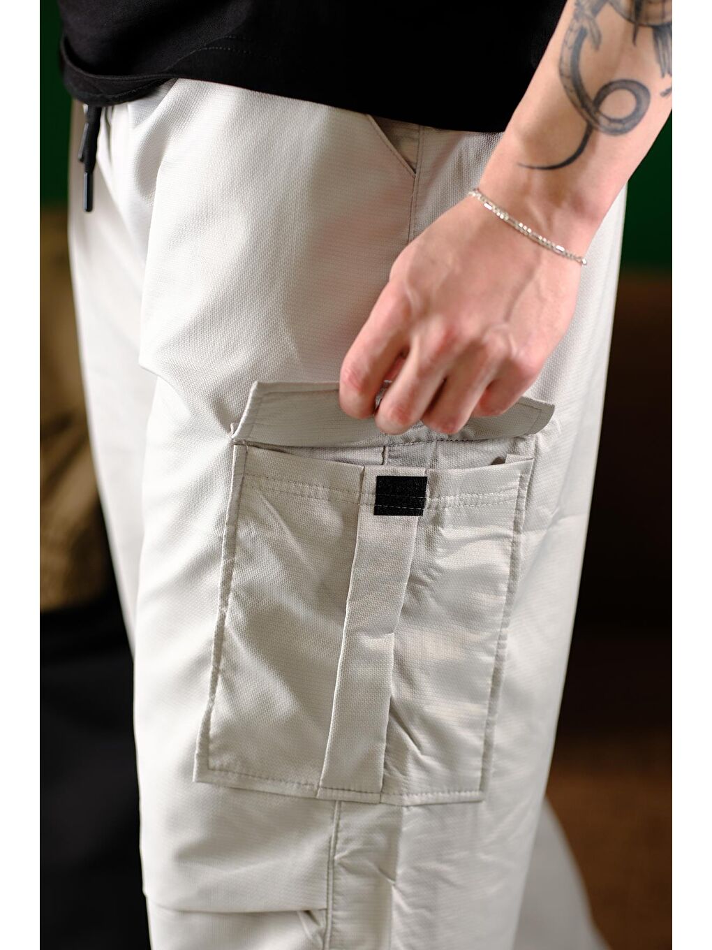 Gri Masi Baggy Kort Paraşüt Düz İpli Paça Kargo Cepli Erkek Eşofman Alt-5