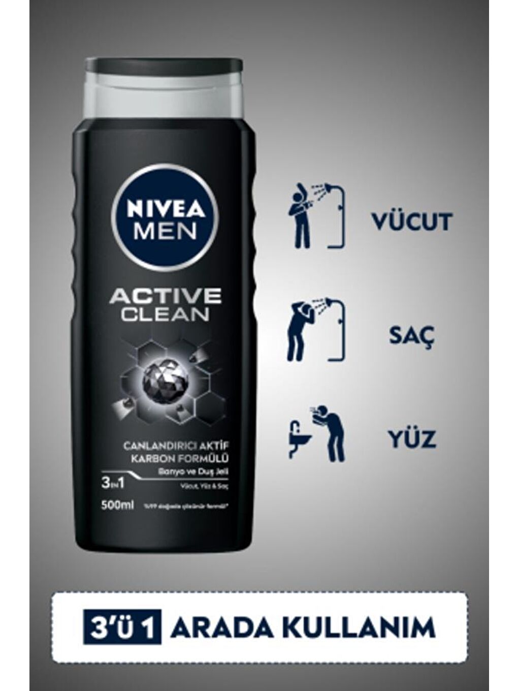 NIVEA Şeffaf Men Active Clean Erkek Duş Jeli 500 ml x2 Adet, Saç, Yüz Ve Vücut İçin - 2