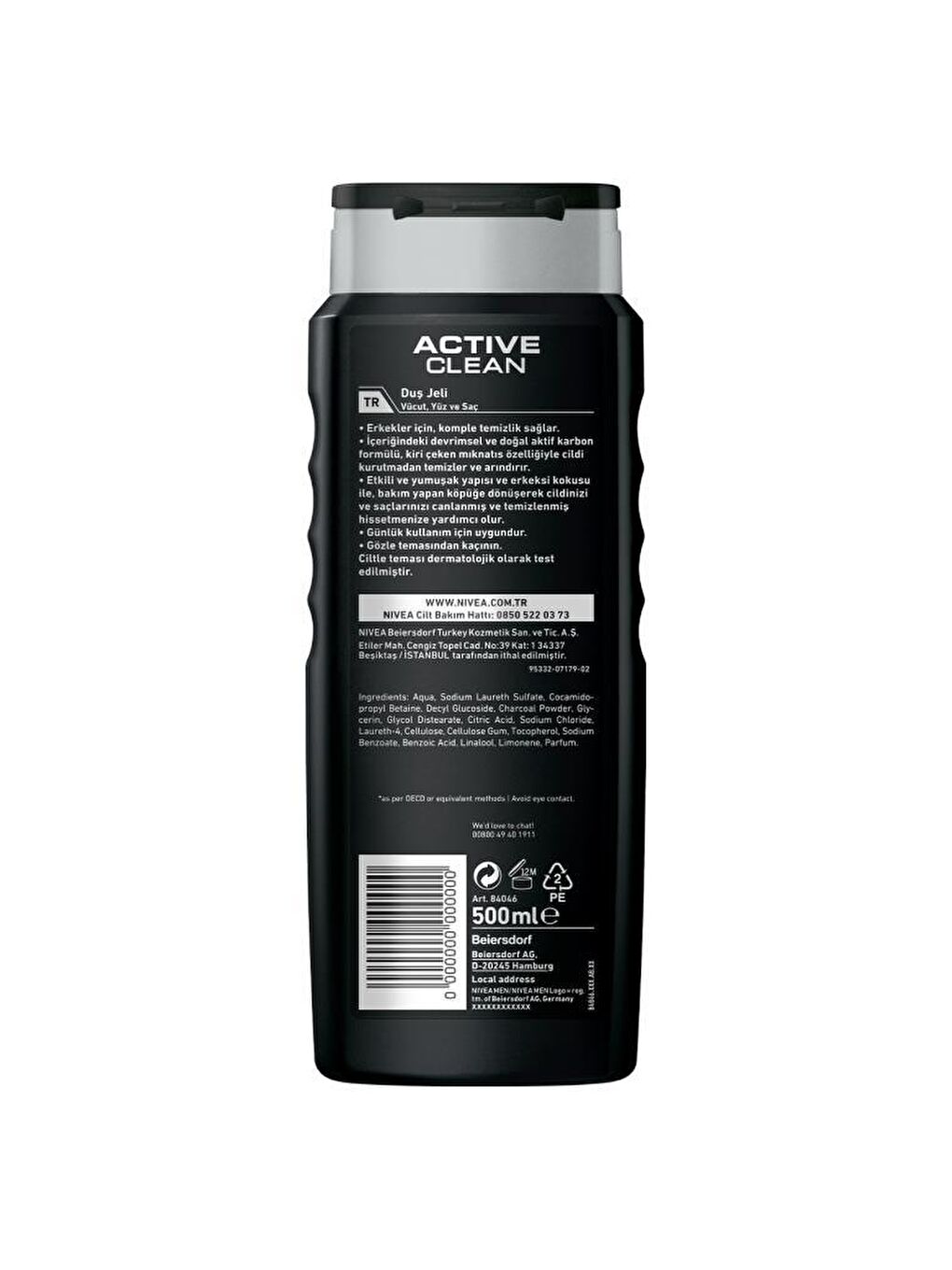 NIVEA Şeffaf Men Active Clean Erkek Duş Jeli 500 ml x2 Adet, Saç, Yüz Ve Vücut İçin - 3