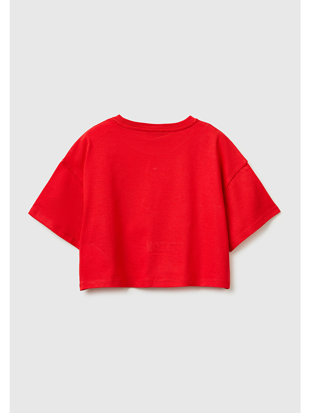 Kız Çocuk Kırmızı Su Bazlı Baskılı İşlemeli Kolu Logo Detaylı Boxy Fit T-Shirt-1