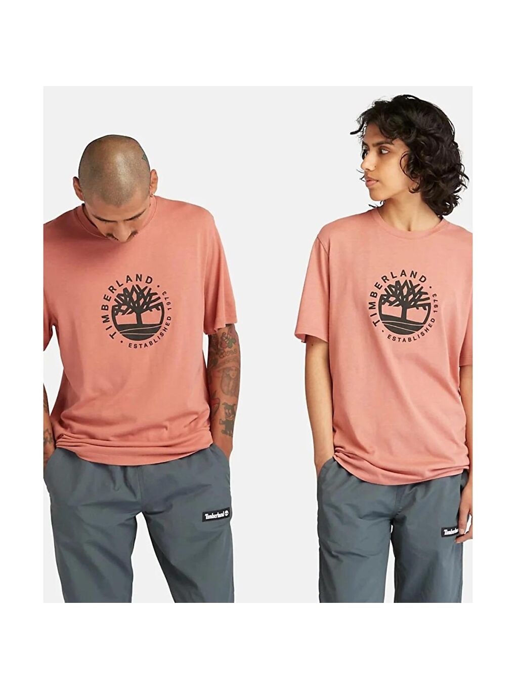 Timberland Pembe Refibra Logo Graphic Erkek Pembe Yuvarlak Yaka Tişört - 1