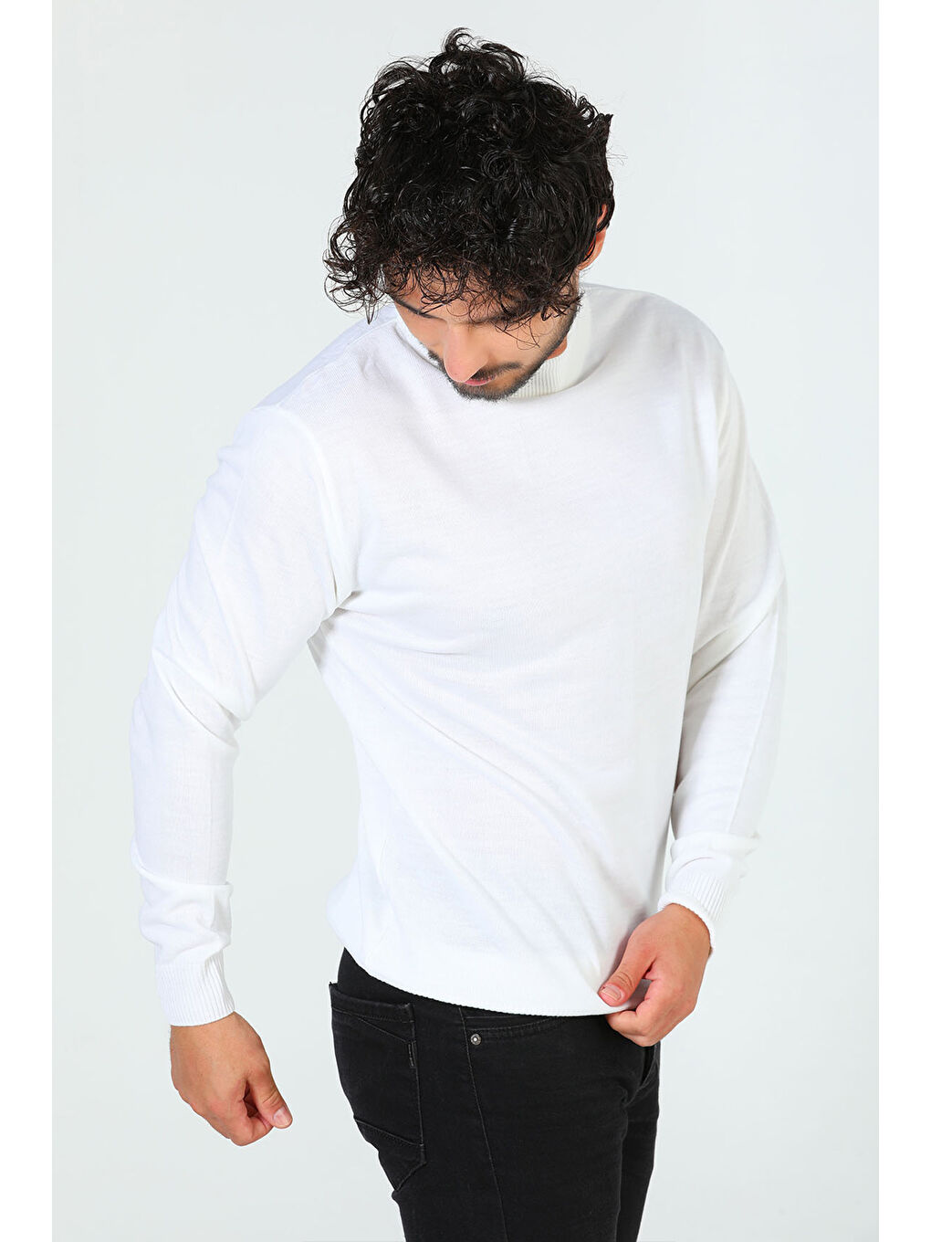 Ekru Erkek Yarım Balıkçı Yaka Triko Kazak-2