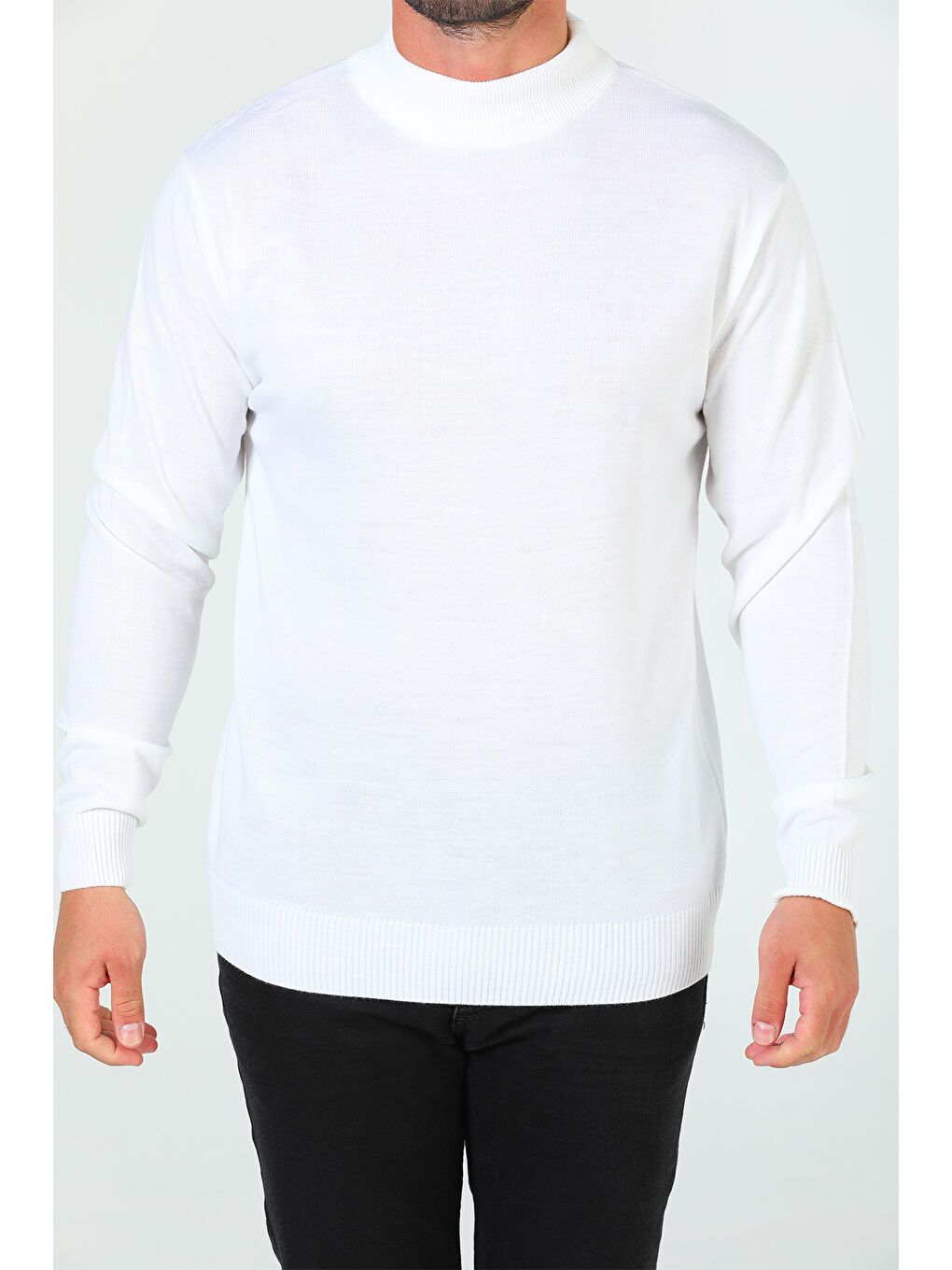 Ekru Erkek Yarım Balıkçı Yaka Triko Kazak-6