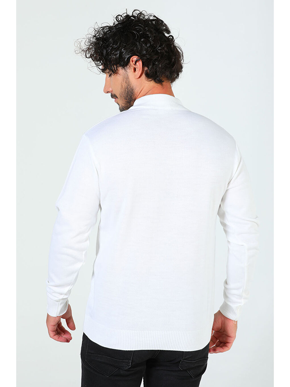 Ekru Erkek Yarım Balıkçı Yaka Triko Kazak-7