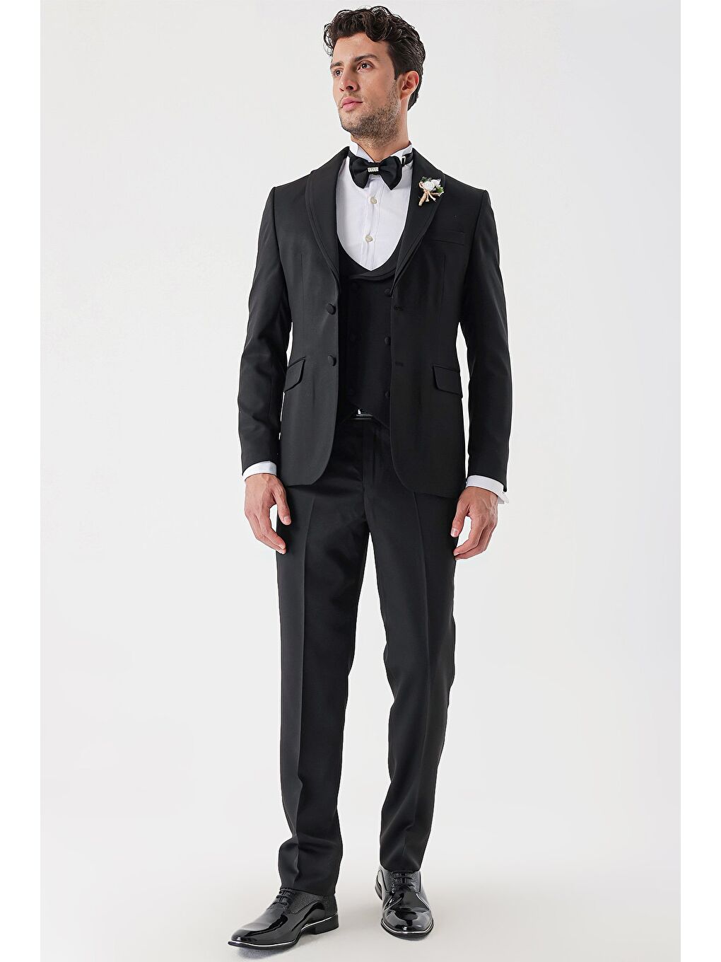 Siyah Desenli Armürlü Kruvaze 6 Drop Slim Fit Smokin Damatlık Takım 1001230214-1