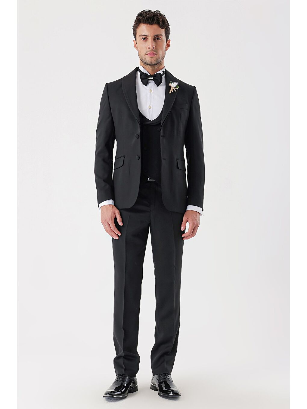 Siyah Desenli Armürlü Kruvaze 6 Drop Slim Fit Smokin Damatlık Takım 1001230214-6