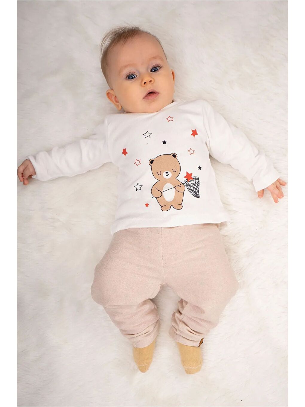 Yeşil Ayıcık Desenli Unisex Astarlı 3 Parça Yağmurluk Bebek Takımı-3