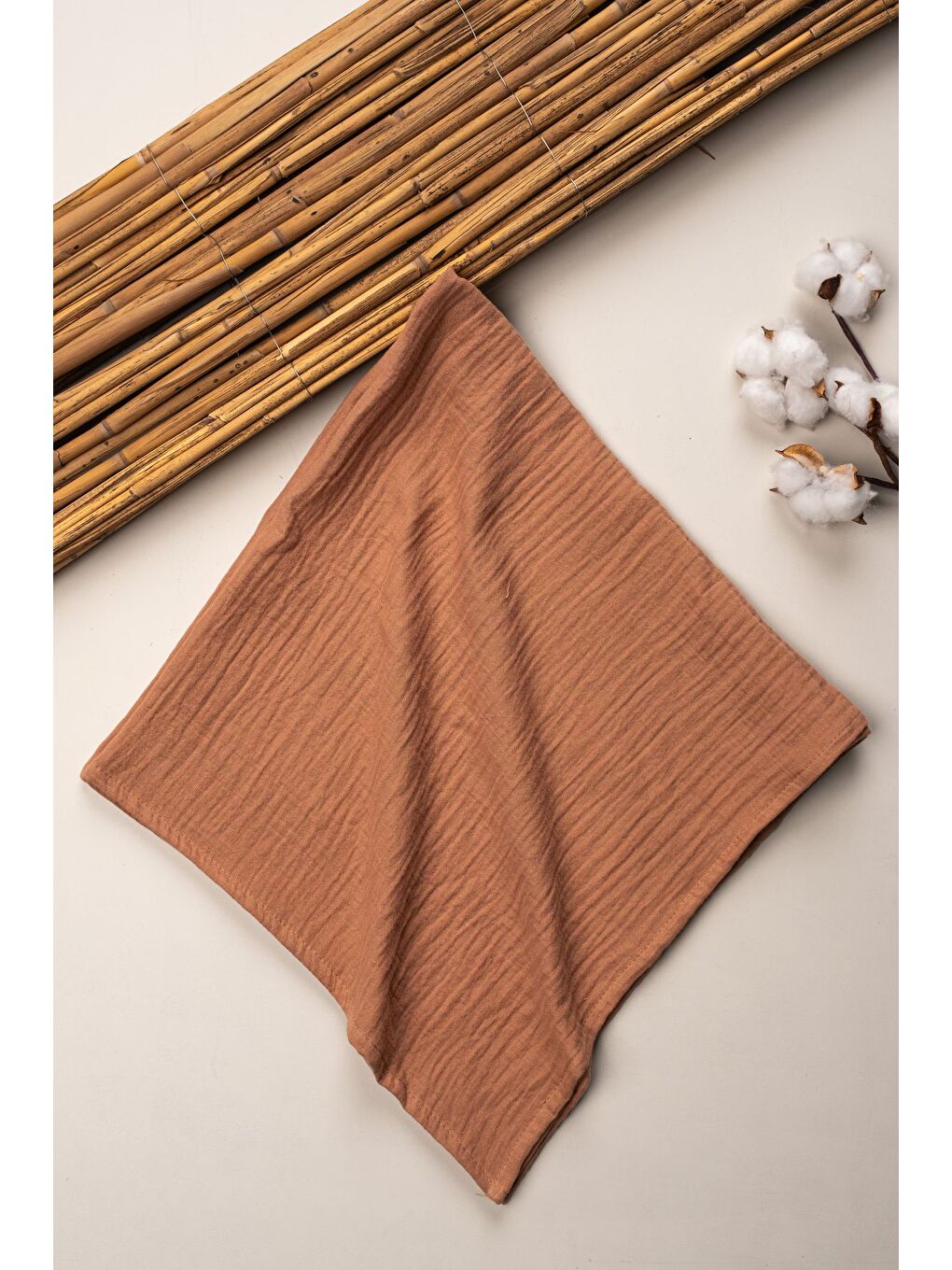 Kahverengi 4 Kat Müslin Organik Pamuk 90x90 Naturel Bebek Çocuk Battaniye