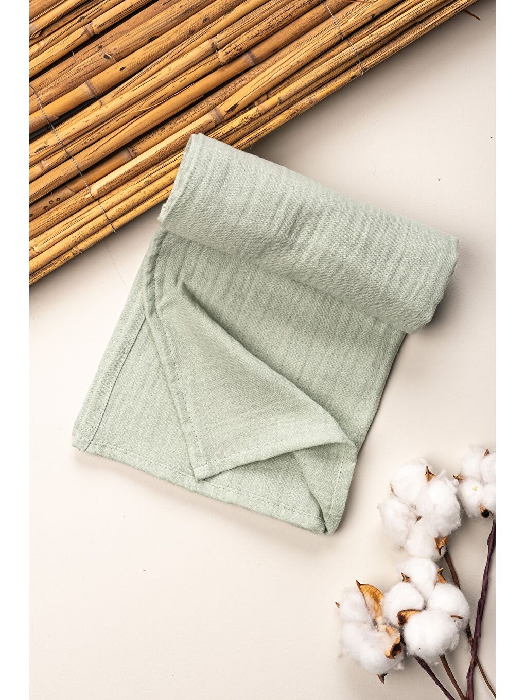 Yeşil 4 Kat Müslin Organik Pamuk 90x90 Naturel Bebek Çocuk Battaniye-4