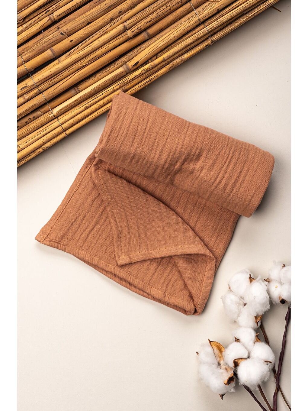 Kahverengi 4 Kat Müslin Organik Pamuk 90x90 Naturel Bebek Çocuk Battaniye-1