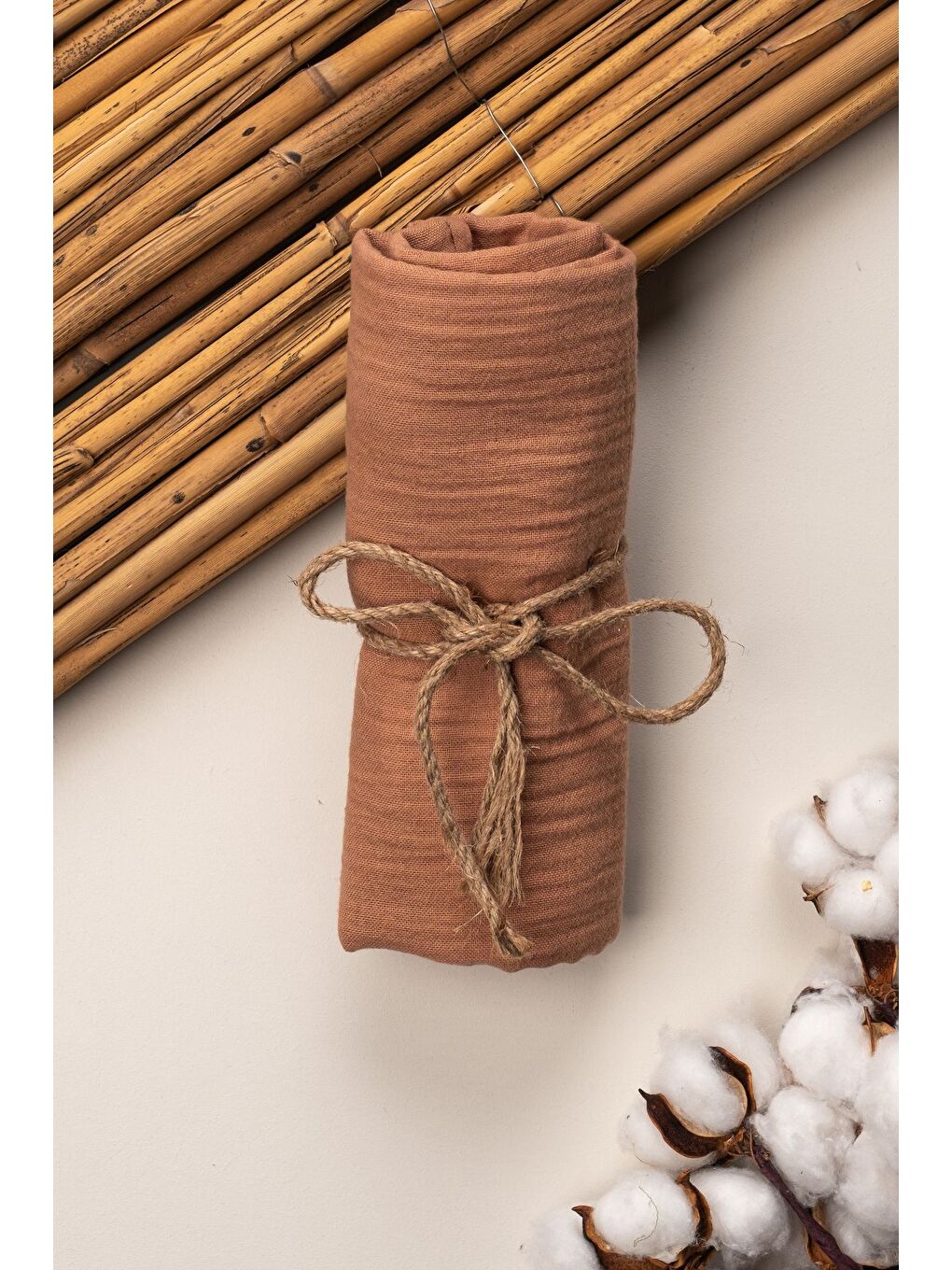 Kahverengi 4 Kat Müslin Organik Pamuk 90x90 Naturel Bebek Çocuk Battaniye-3