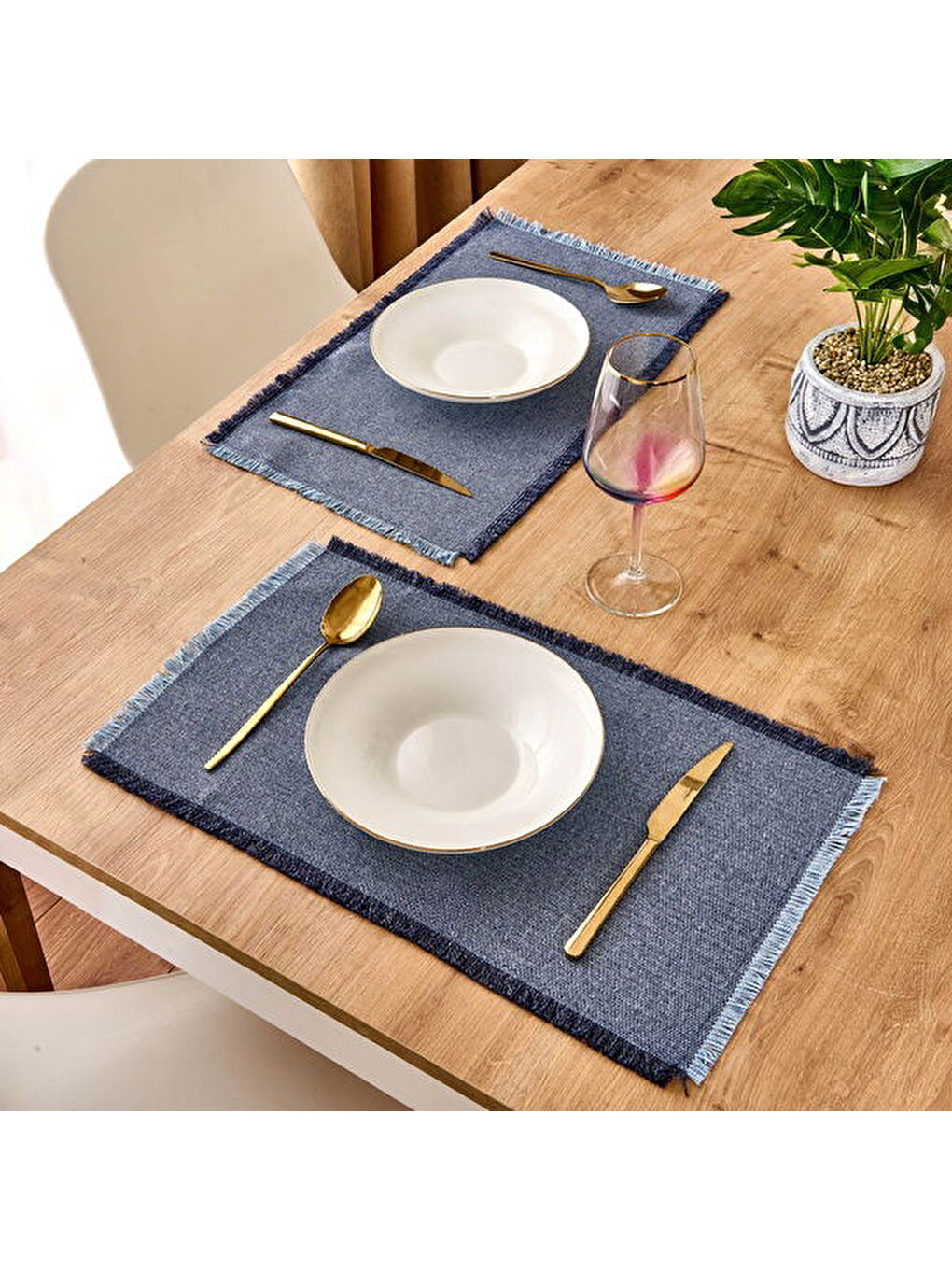 Soft Plaid 2'li Amerikan Servis - Mavi - 30x50 cm