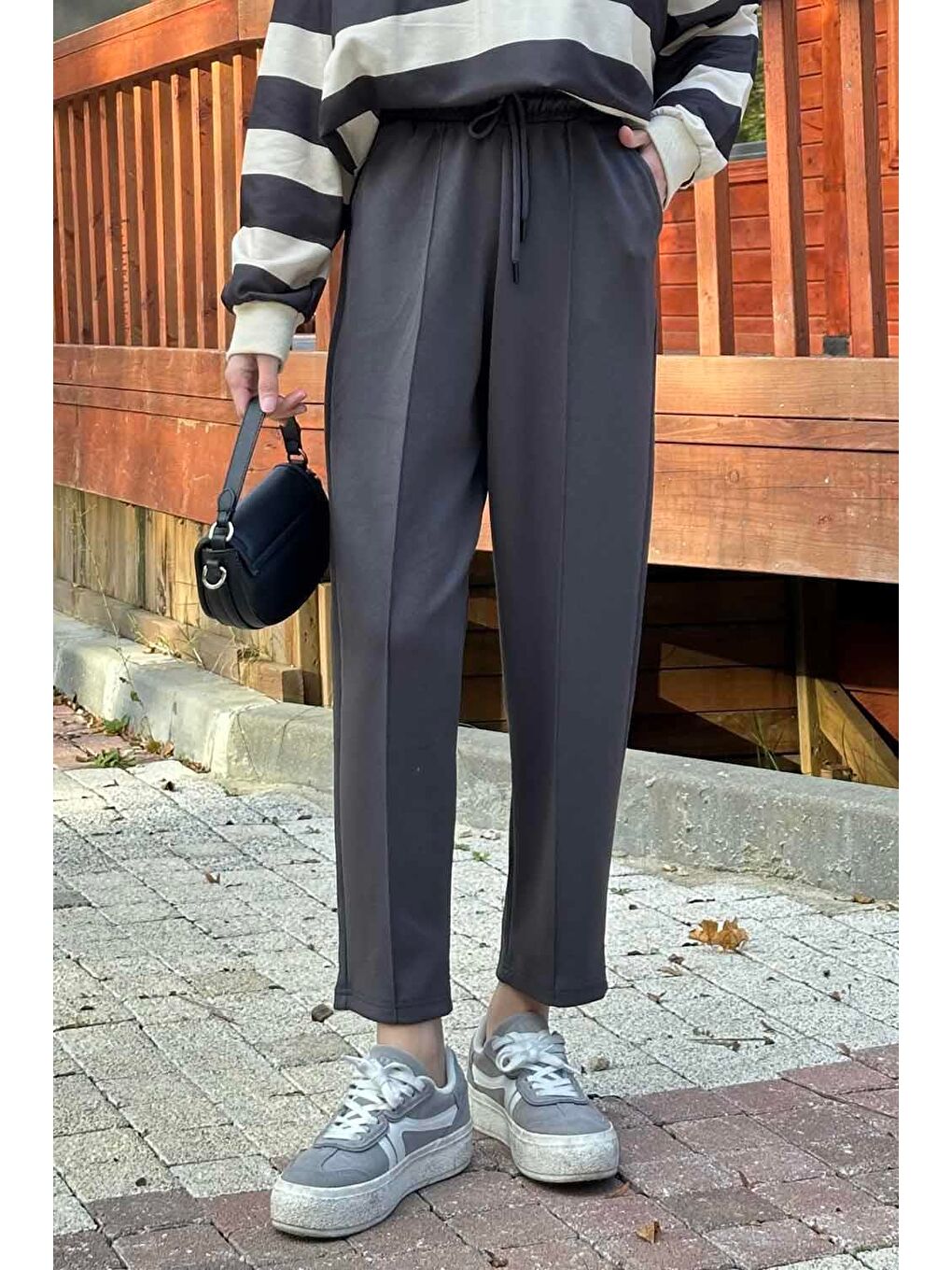 Gri Şalvar Balon Modelli Eşofman Altı Füme-2