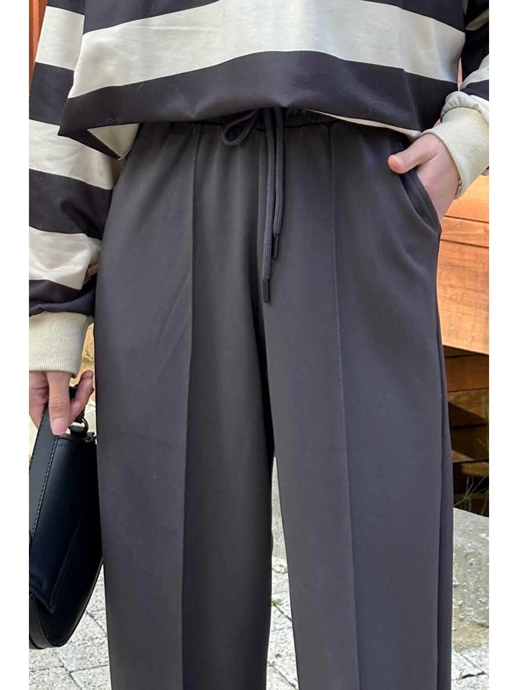 Gri Şalvar Balon Modelli Eşofman Altı Füme-3