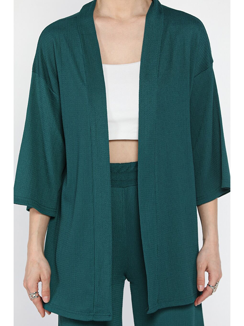 Yeşil Kadın Kimono Pantolon İkili Takım-3