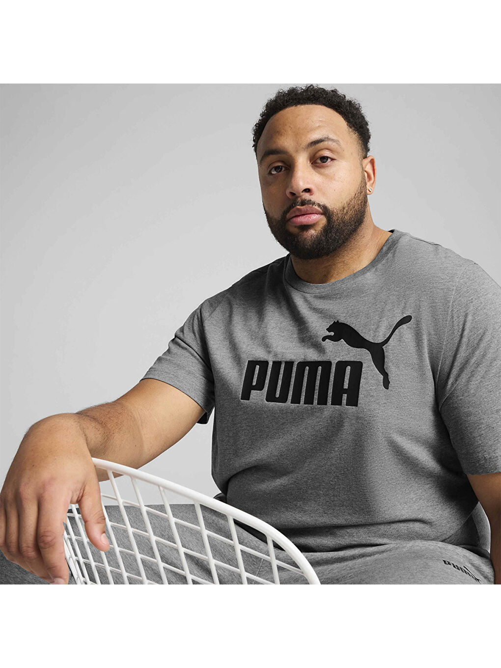 Essentials No 1 Logo Erkek Gri Yuvarlak Yaka Spor Tişört-3