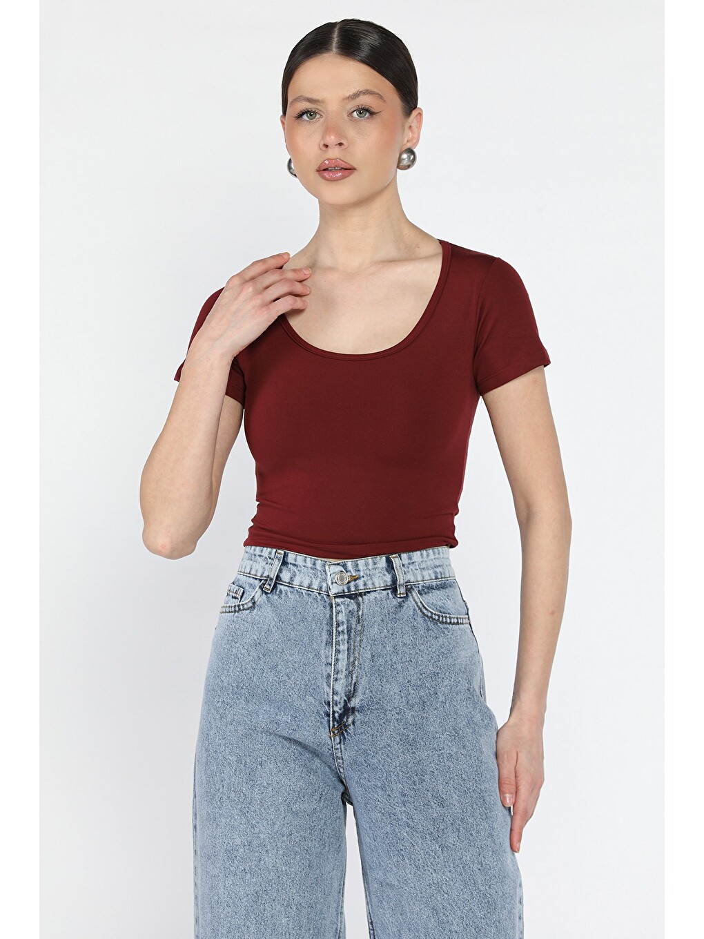 Bordo Kadın Modal Kumaş Elastanlı Bluz-1