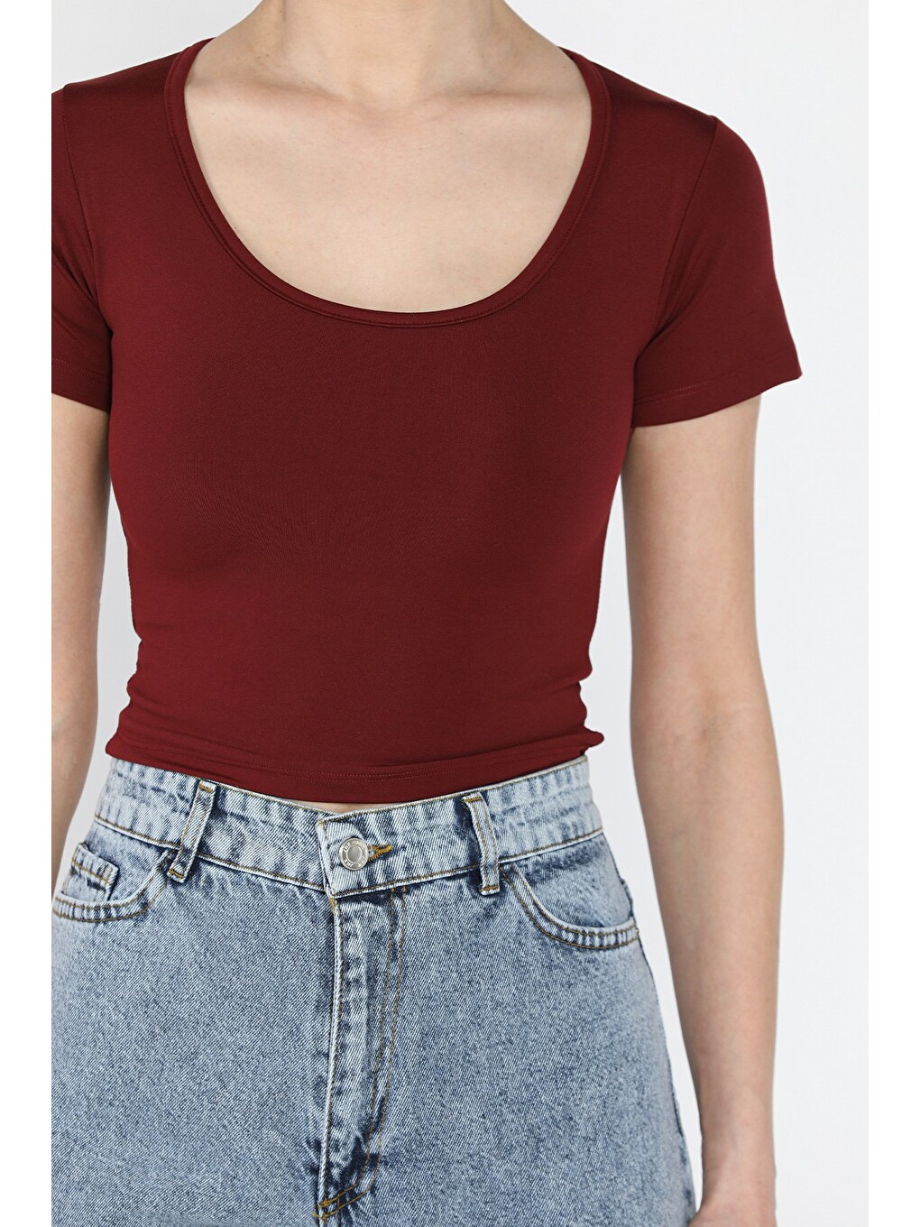 Bordo Kadın Modal Kumaş Elastanlı Bluz-2